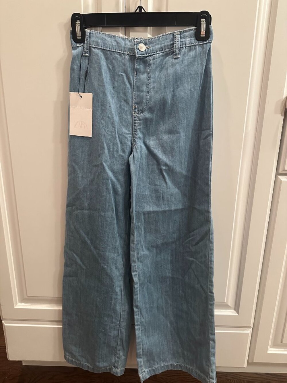NWT Zara Girl's Light Wash Denim Wide Leg Jeans 11-12 Years Elastic Waist 148 cm